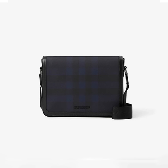 burberry alfred check canvas leather trim messenger bag